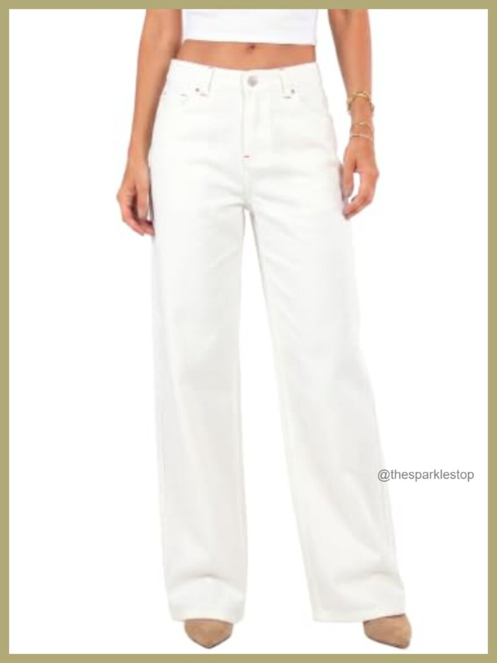 High Waist Wide Leg Straight Stretch Jeans Pockets Rivet Retro Denim Pants